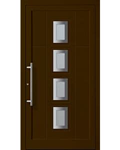 VSG / Float vollflächig, sandgestrahlt, Edelstahl-Stangengriff. Die Abbildung zeigt die Tür in Ausführung Glasfalz und RAL Farbe 8014 (diese oder Ihre Wunschfarbe gegen Aufpreis).