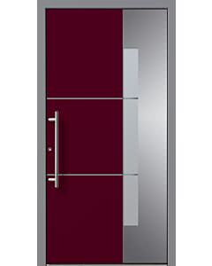 VSG / Float sandgestrahlt mit Motiv klar, Edelstahl-Stangengriff. Tür RAL 3005, Türrahmen RAL 9007, Türrillen RAL 9007 (diese oder Ihre Wunschfarben gegen Aufpreis). Ausführung flügelüberdeckend (Aufpreis).